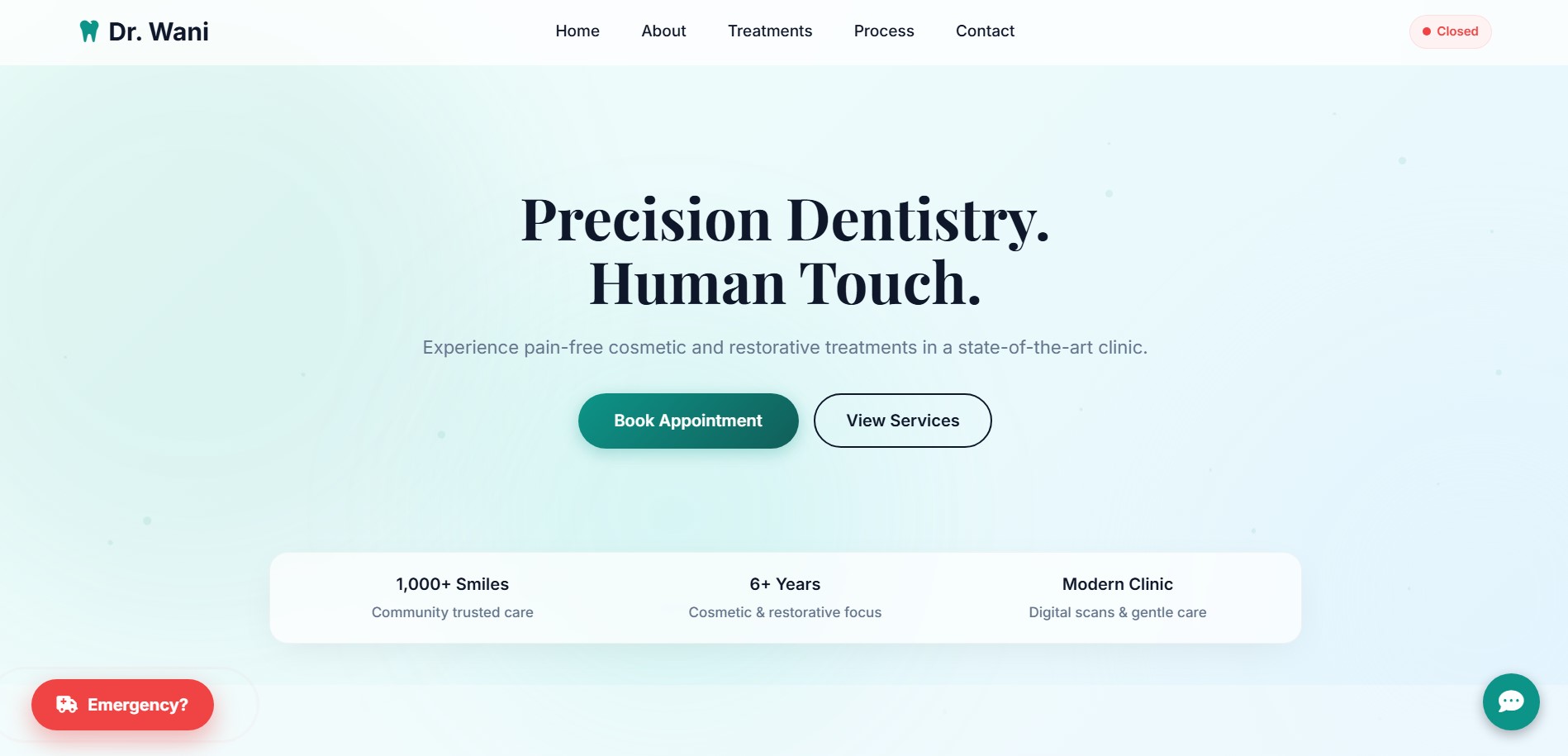 Dr Wani professional dentistry website landing page